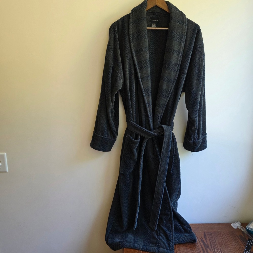 VTG Croft & Barrow Mens Robe One Size Blue Grey Chevron Cotton Bathrobe Turkey